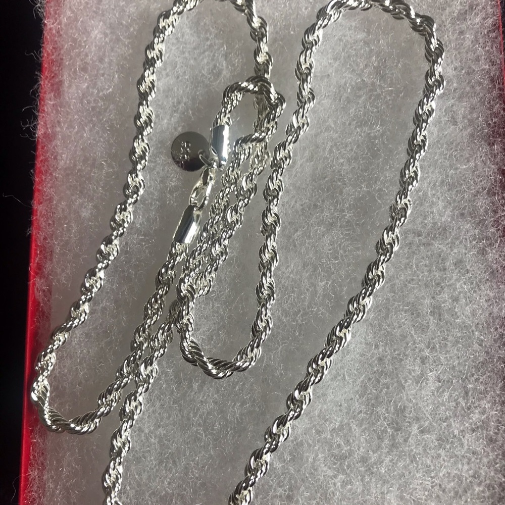 Sterling Silver Rope Chain Necklace - Shiny Silver Finish